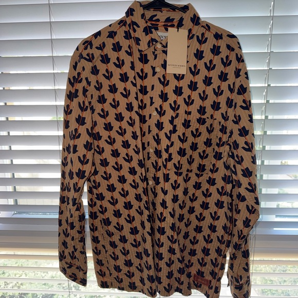 Scotch & Soda Other - Scotch and Soda Men’s Printed Button-Up Shirt in Beige with Navy Motif